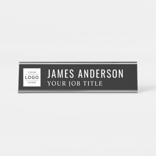 Modern Black and White Personalized Business Logo Desk Name Plate