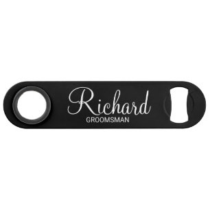 Modern Black and White Personalized Groomsman Bar Key