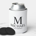 Modern Black and White Personalized Groomsman Can Cooler<br><div class="desc">Modern Black and White Personalized Groomsman Gifts
featuring personalized monogram,  groomsman's name and title in classic serif font style.

Also perfect for Best Man,  Father of the Bride and more.</div>