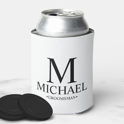 Modern Black and White Personalized Groomsman Can Cooler