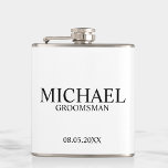 Modern Black and White Personalized Groomsman Flask<br><div class="desc">Modern Black and White Personalized Groomsman Gifts
featuring personalized groomsman's name,  title and wedding date in classic serif font style.

Also perfect for Best Man,  Father of the Bride and more.</div>