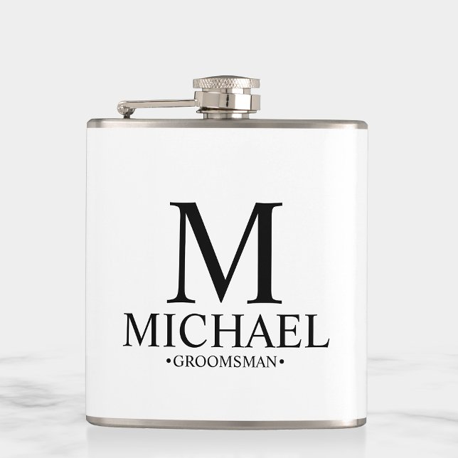 Modern Black and White Personalized Groomsman Flask (Creator Uploaded)