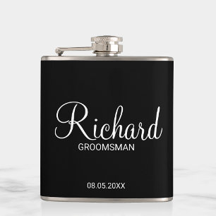 Modern Black and White Personalized Groomsman Flask