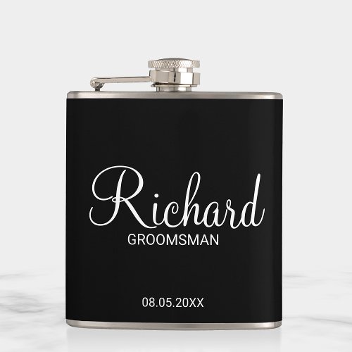 Modern Black and White Personalized Groomsman Flask