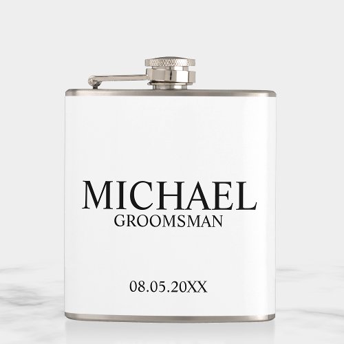 Modern Black and White Personalized Groomsman Flask