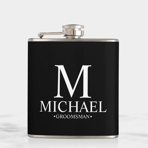 Modern Black and White Personalized Groomsman Flask