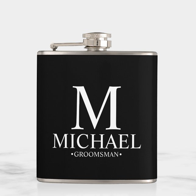 Modern Black and White Personalized Groomsman Flask (Creator Uploaded)
