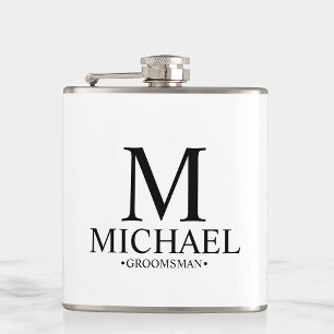 Modern Black and White Personalized Groomsman Flask