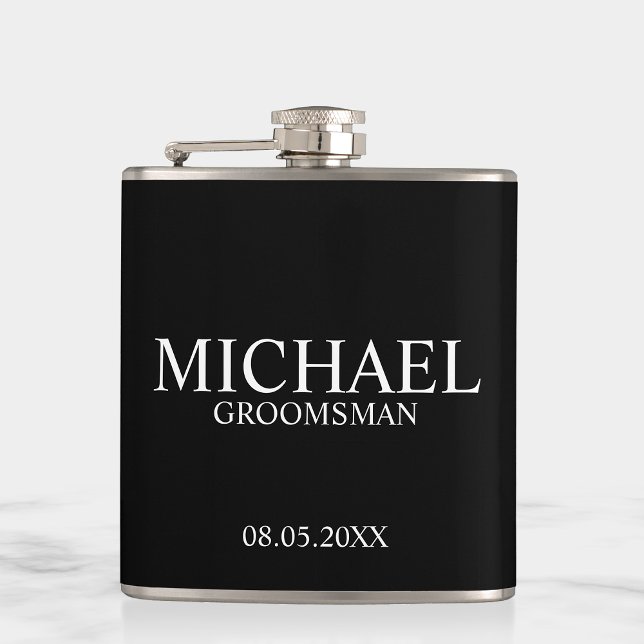 Modern Black and White Personalized Groomsman Hip Flask (Creator Uploaded)