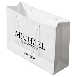 Modern Black and White Personalized Groomsman Large Gift Bag