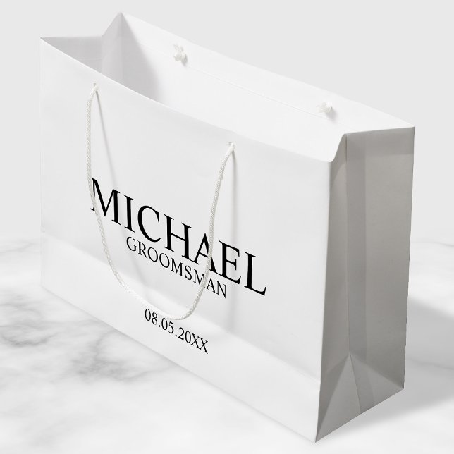 Modern Black and White Personalized Groomsman Large Gift Bag (Creator Uploaded)