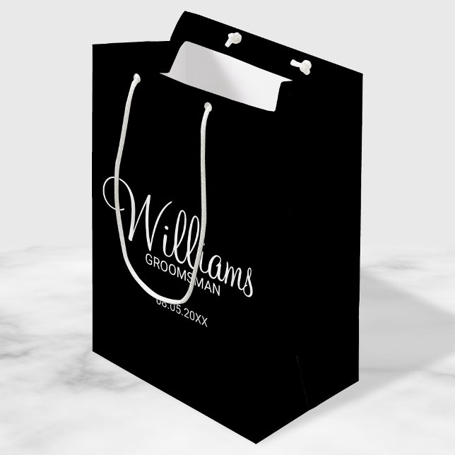 Modern Black and White Personalized Groomsman Medium Gift Bag (Creator Uploaded)