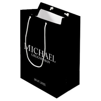 Modern Black and White Personalized Groomsman Medium Gift Bag