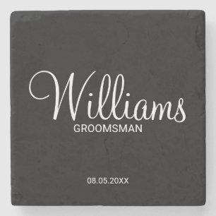 Modern Black and White Personalized Groomsman Stone Coaster