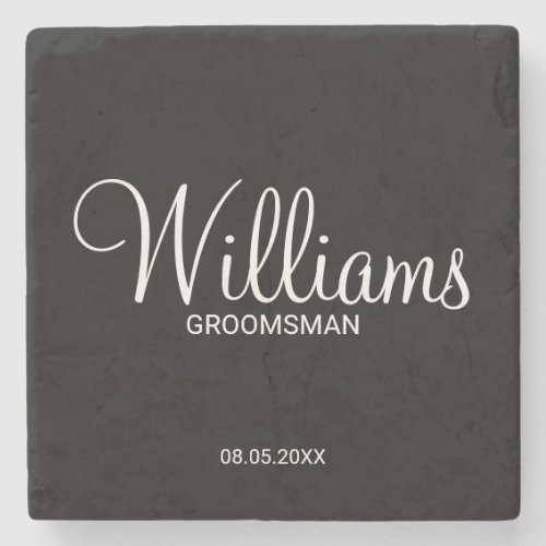 Modern Black and White Personalized Groomsman Stone Coaster