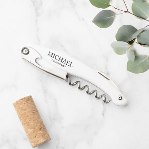 Modern Black and White Personalized Groomsman Wait Waiter's Corkscrew