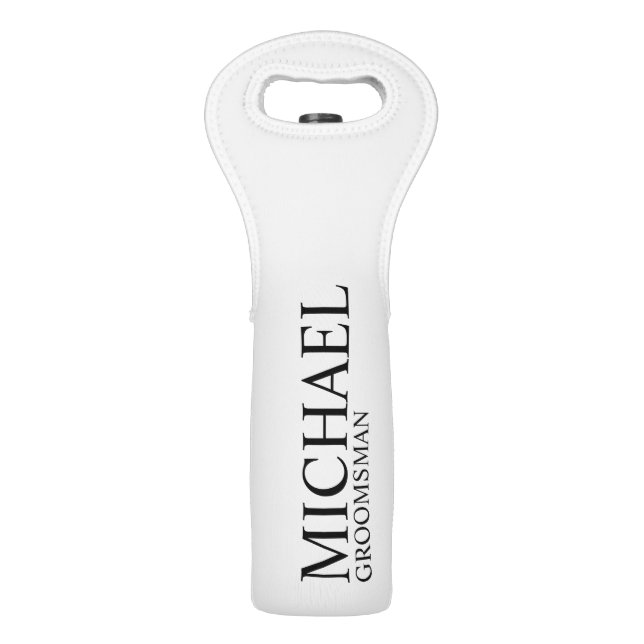 Modern Black and White Personalized Groomsman Wine Bag (Front)