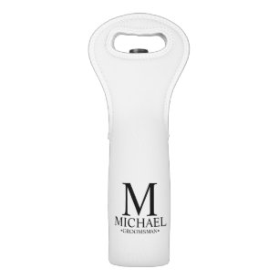 Modern Black and White Personalized Groomsman Wine Bag