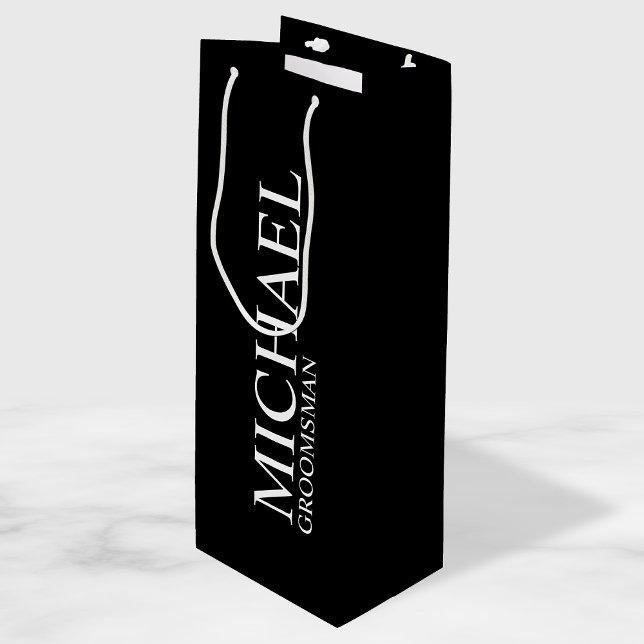 Modern Black and White Personalized Groomsman Wine Gift Bag (Creator Uploaded)