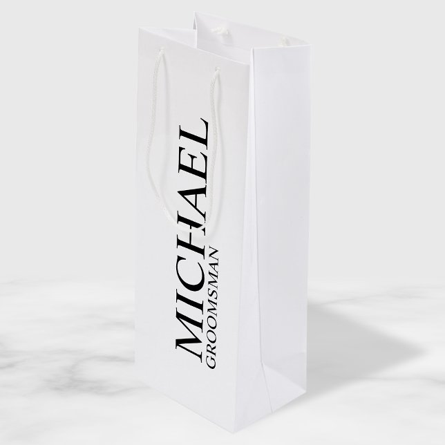 Modern Black and White Personalized Groomsman Wine Gift Bag (Creator Uploaded)