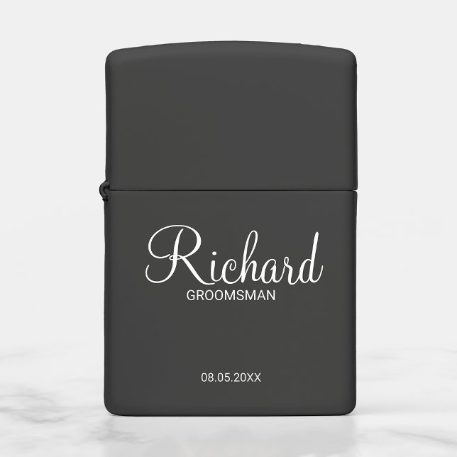Modern Black and White Personalized Groomsman Zippo Lighter (Creator Uploaded)