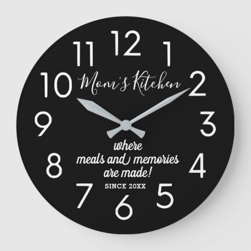 Modern Black And White Personalized Moms Kitchen Large Clock