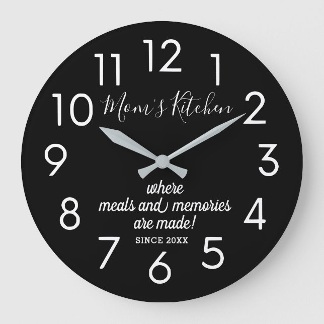 Modern Black And White Personalized Mom's Kitchen Large Clock (Front)
