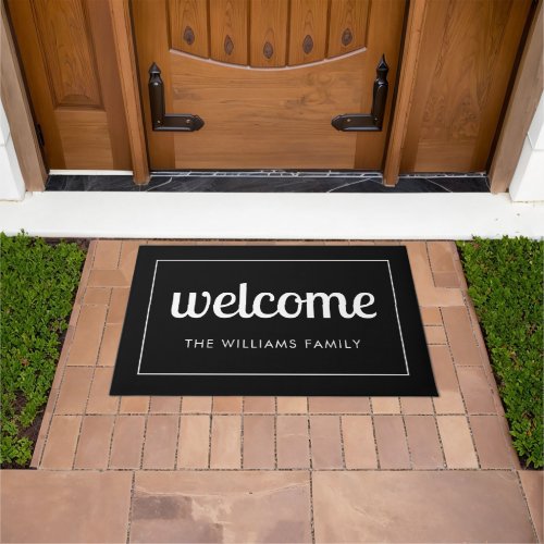 Modern Black and White Personalized Welcome Doormat
