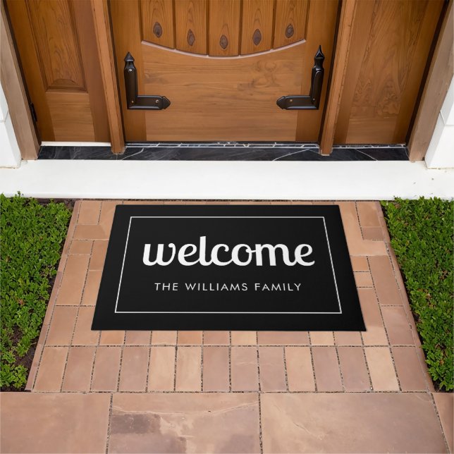Modern Black and White Personalized Welcome Doormat (Outdoor)