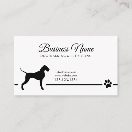 Modern Black and White Pet Silhouette Dog Walking Business Card