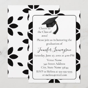 Modern Black and White Petal Graduation Party Invitation