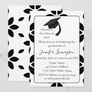 Modern Black and White Petal Graduation Party Invitation