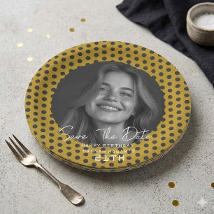 Modern Black and White Photo 21st Birthday Save th Paper Plates