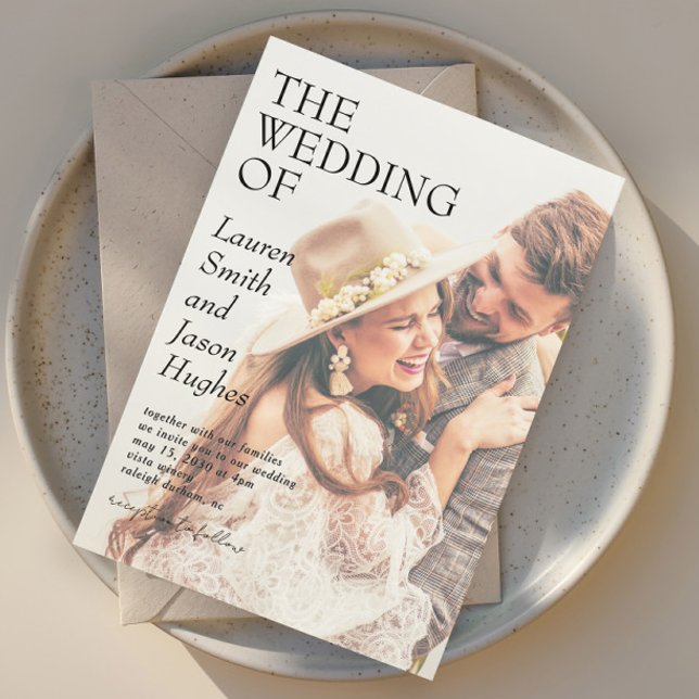 Modern Black and White Photo Boho Wedding Invitation (Creator Uploaded)