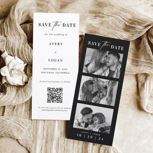 Modern Black and White Photo Booth Film Strip  Save The Date