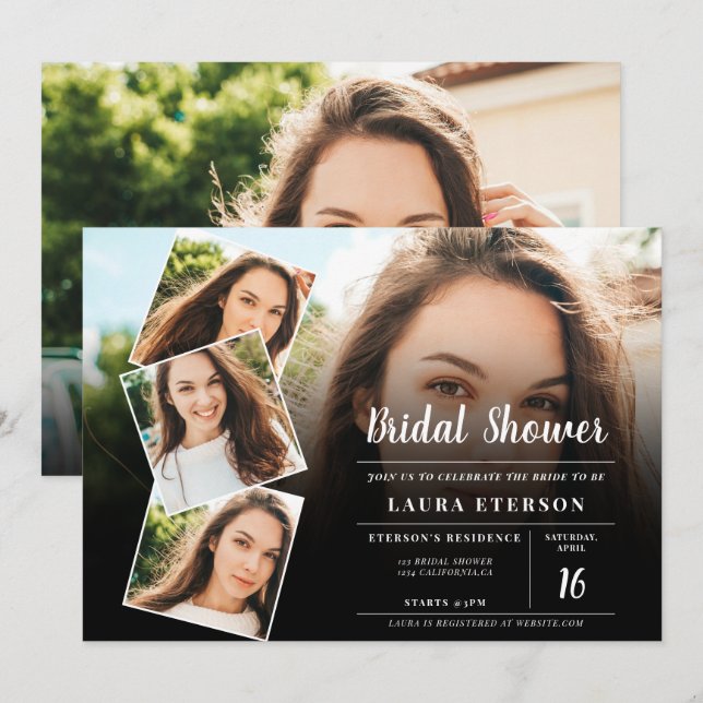 Modern black and white photo bridal shower invitation (Front/Back)
