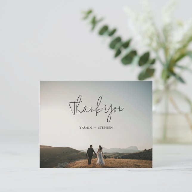 Modern Black and White Photo Chic Wedding Thank You Card (Standing Front)
