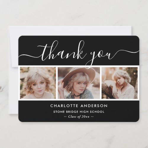 Modern Black and White Photo Collage Graduation Thank You Card