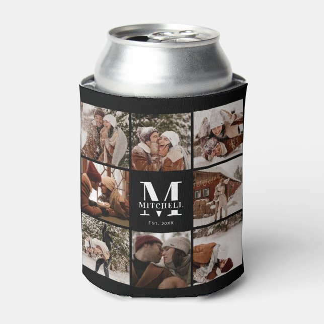 Modern Black and White Photo Collage Keepsake Can Cooler (Can Front)