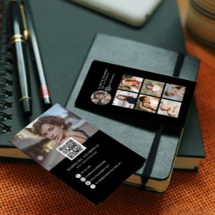 Modern Black and White Photo Collage Photographer Business Card