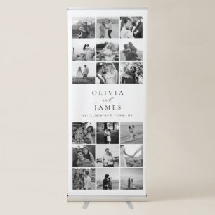 Modern Black and White Photo Collage Wedding Retractable Banner