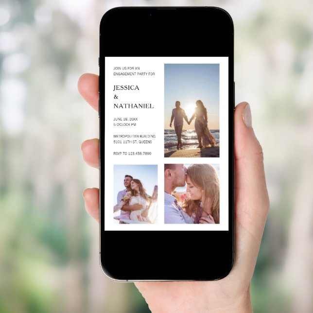 Modern Black and White Photo Engagement Party Invitation (Front Digital)