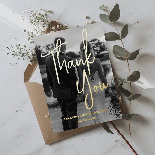 Modern Black And White Photo Foil Thank You Card