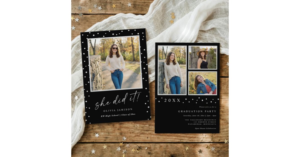 Modern Black and White Photo Graduation Invitation | Zazzle