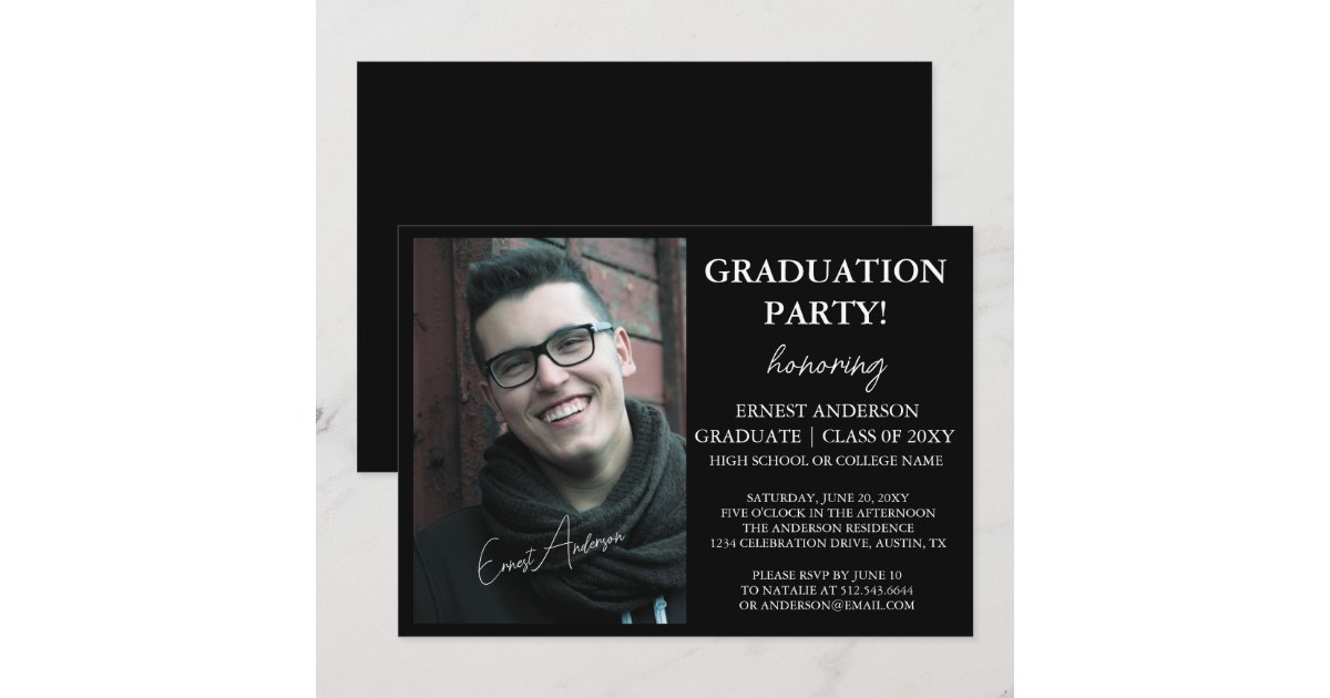 Modern Black and White Photo Graduation Invitation | Zazzle