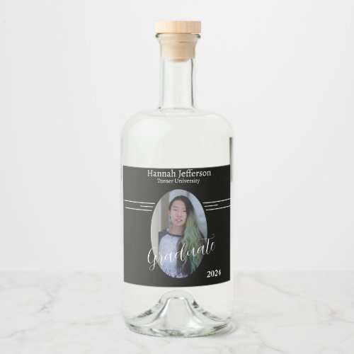 Modern Black and White Photo Graduation Liquor Bottle Label