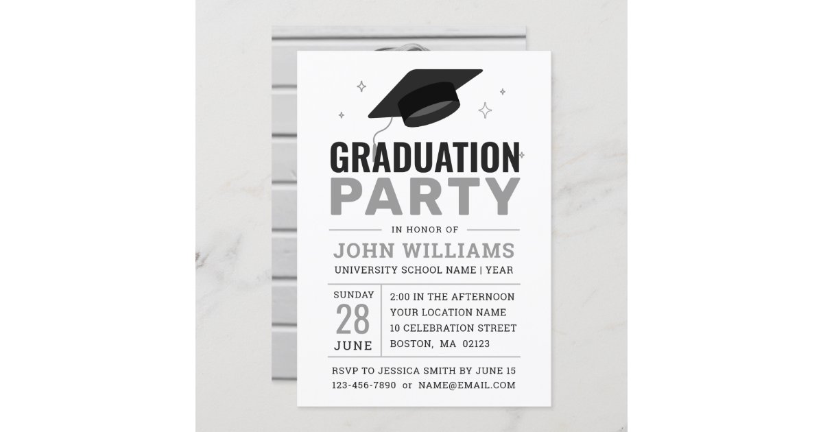 Modern Black and White Photo Graduation Party Invitation | Zazzle