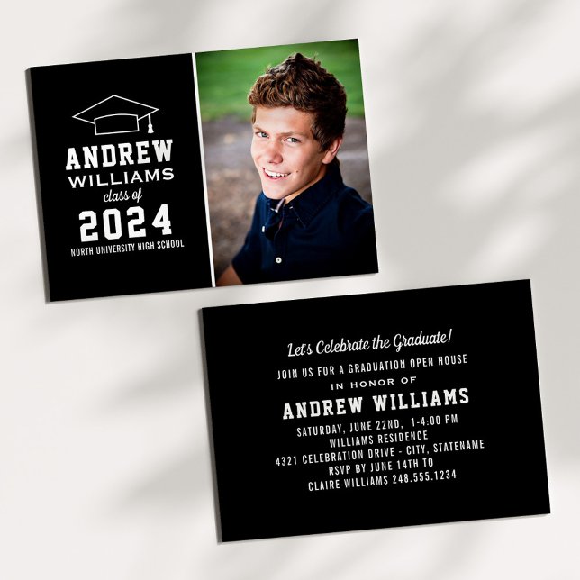Modern Black and White Photo Graduation Party Invitation (Creator Uploaded)