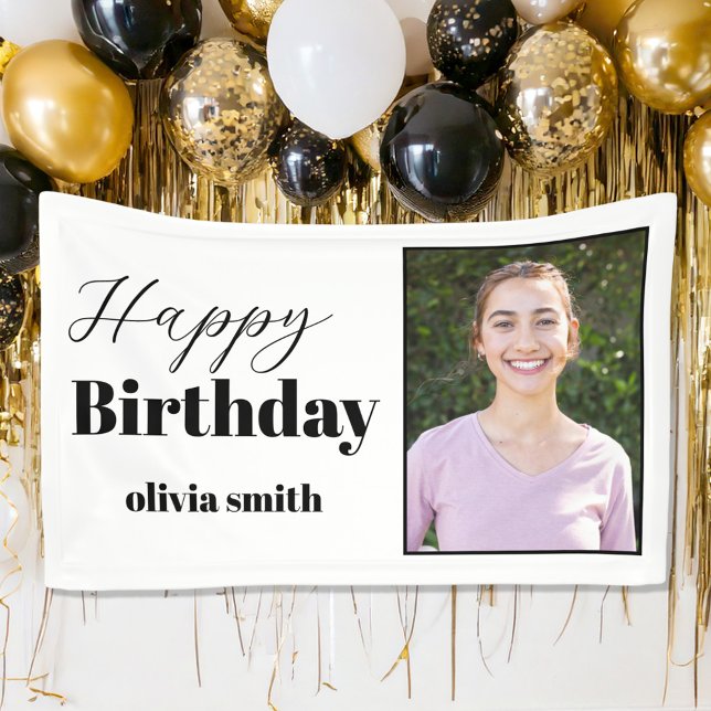 Modern Black and White Photo Happy Birthday Banner (Creator Uploaded)