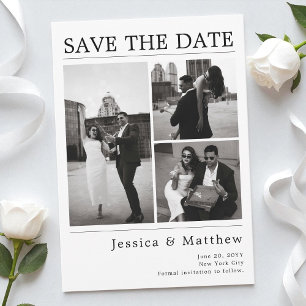 Modern Black and White Photo Newspaper Wedding Save The Date